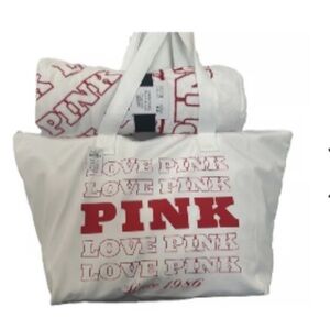 PINK Victoria's Secret Red and White Beach Bag and Towel Set